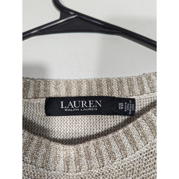 Ralph Lauren Black Label Gold Metallic Short Sleeve Linen Blend Knit Women XS - Picture 2 of 6